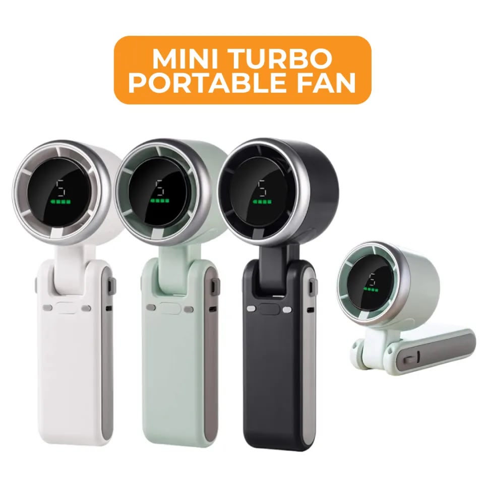 Mini Turbo Fan – 3-in-1 Portable Rechargeable Handheld, Desktop & Neck Fan