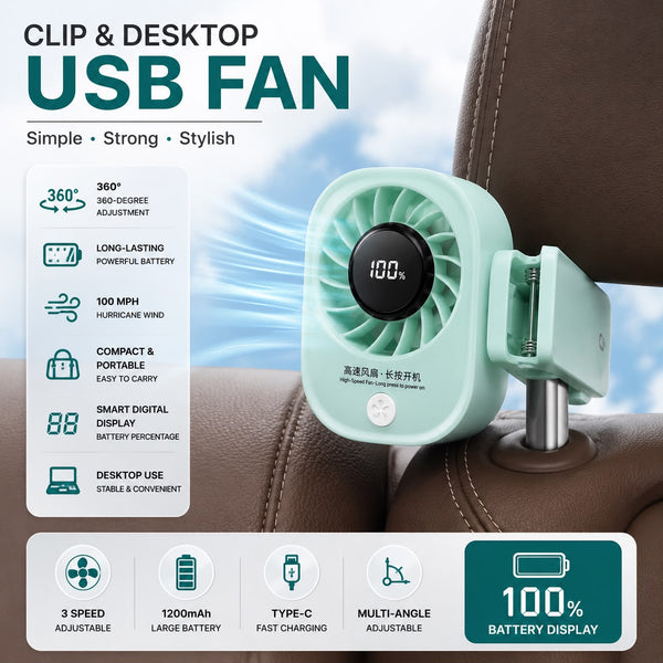 - New Clip 2in1 Desktop and Clip Digital Portable Turbo Fan with Box Packing