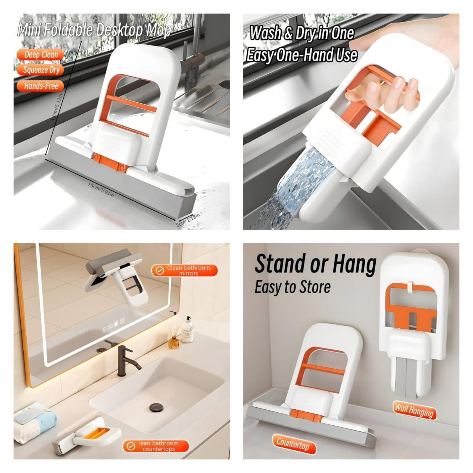 Mini Foldable Desktop Mop – Wash & Dry Cleaning Squeegee